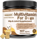 Multivitamina de perros con minerales para la salud general - Vitaminas y Suplementos de perros con Glucosamina, Probióticos para perros cachorros con minerales - Omega 3 Aceite de pescado para la piel - 107 Chews