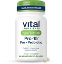 Hiperbióticos Nutrientes Vitales Pro-15 Prebióticos y Probióticos para Mujeres y Hombres Silenciosos 15 Ciencia Estrados respaldan Constipación Ocasional, Diarrea, Gas &amp; Bloating Silencioso 60 Vegan Time Release Pearls