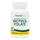Natures Plus Biotin " Folic Acid (Methylfolate), Sustained Release - 30 Tablets Vegetarianos - Vitamina B7 " Vitamina B9, apoya el crecimiento del cabello, el auge energético, la vitamina prenatal - libre de gluten - 30