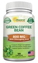aSquared Nutrition Natural Green Coffee Bean Formula-180 Capsules-Max Strength GCA Antioxidant Cleanse for Pure Weight Loss, 800 mg por Pill-Chlorogenic Acid-1600mg Daily Supplement, Healthy Fat Burner