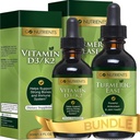 Go Nutrients Vitamina Líquida D3 con K2 (MK-7) gotas " Turmeric Ease  durable Healthy, " Easy-to-Take Liquid Turmeric Extract with Black Pepper " Ginger, Turmeric Curcumin Liquid Extract
