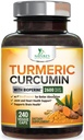 Curcumina Turmérica Suplemento 2600mg - 95% Curcuminoides con Turmérica Orgánica &amp; BioPerine Black Pepper Extract for Best Absorption, Natural Vegan Joint Support, Non-GMO, Bottled in USA - 240 cápsulas