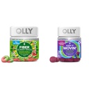 OLLY Fiber Gummy Rings, 5g Prebiotic Fiber, FOS (Fructo-oligosaccharides), Digestive Support, Berry Melon 50ct &amp; Keep it Moving Constipation Relief, Rhubarb, Prunes, Amla - Plum Berry Flavor - 30ct