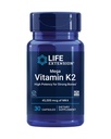 Prórroga de vida Mega Vitamina K2 Potencia alta para huesos fuertes, clínicamente estudiado 45 mg K2 Dosificación, promueve la densidad de huesos saludables, libre de gluten, no GMO, 30 cápsulas