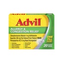 Alergia Advil y Alivio de Congestión, Alimentador de Dolor, Reductor de Fiebre y Alivio de Alergia con Ibuprofeno, Fenilefrina HCl y Clorpheniramina Maleato 4 mg - 20 Tablas Coadas
