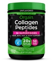 Orgain Hidrolyzed Collagen Powder + 50 Superfoods Orgánicos Para Hombres Mujer, 20g Grass Colágeno con Vitamina C, Desflavorado - Pelo, Piel, Nail, " Suplemento de Soporte Conjunto, No GMO, Tipo I " III, 1lb