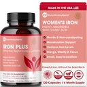 Suplemento de hierro para mujeres - Gentil Chelate Iron Bisglycinate 25 mg con vitamina C, B6, B12 Ácido Fólico – Apoya la deficiencia de hierro, Menstrual Health & Energy - 120 Cuenta