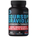 11in1 Graviola Soursop Capsules for 5 Months Supply with Soursop Fruit, Elderberry, Turmeric, Ginger, Milk Thistle, Cranberry &amp; More - Mood, Immune & Body Health - 150 Vegan Capsules