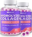 Collagen Gummies sin azúcar, Collagen Peptide Gummies for Women, Collagen Protein Tipo I,II,III,V,X con Biotina, Vitamina C, D, B12 para uñas de piel de pelo