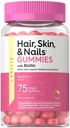 Carlyle Hair Skin and Nails Vitaminas TEN 75 Gummies ← Biotina y Collagen ← Suplemento Gummy para las mujeres TEN Strawberry Flavor ANTE NO GMO, Gluten Free