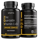 Zinc Quercetina 500mg con vitamina C Vitamina D3 Bromelaina Immune Soporte Alto Potency Quercetin Zinc Suplemento ZQV por SPARTIS (Pack of 1 Bottle at 120-Caps)