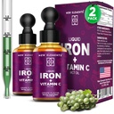 [2 Pack] Suplemento de hierro líquido con vitamina C – 18 mg de hierro &amp; 50 mg Vitamina C para el apoyo a la anemia – gotas de constructor de sangre para hombres de mujeres – Absorción rápida, botas de energía e inmunidad – Vegan, no GMO