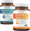 Respiratorio &amp; Vitamina C (1-Month Supply) Breath Easy Bundle - Respiratory Support Deep Lung Cleanse for Airway Health (60 Caps) & Vitamina C Immune Support Suplemento - Immunity Boost Blend (60 Caps)