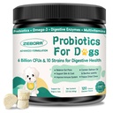 Probióticos para perros Salud Digestiva, Probióticos Perros y Enzimas Digestivas, Prebióticos, Omega-3 &amp; 6 y Vitamina para Perros, 6 Billones CFUs para Gut Health y Soporte Inmunitario, 120 Chews