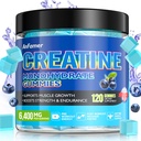 Cretina Monohydrate Gummies for Men ' Women, Increment Strength and Build Muscle, Energy & Booty Gain, Preworkout Supplement, Sugar Free, Vegan, Chewables Blueberry Flavor-120 Count
