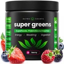 SuperGreens Powder, 40+ Superalimentos orgánicos, Probióticos " Enzymes for Energy, Digestión, Gut Health " Bloating ¦ Organic Fruit " Veggie Drink Mix, Daily Green Juice Smoothie Blend, Spinach, Noni Plus