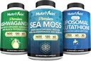 Nutrivein Premium Irish Sea Moss Capsules, Ashwagandha y Liposomal Glutathione Suplemento Bundle: Sea Moss, Reduced Glutathione, " Ashwagandha Supplements for Immunity, Mood, Digestion, " Detox