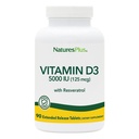 Natures Plus Vitamin D3, Extended Release - 90 Vegan Tablets - 5000 UI + 25 mg Trans-Resveratrol - Heart & Bone Health, Immune System Support, Anti-Aging - Gluten Free - 90 Servings