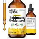 Wild &amp; Organic Echinacea Goldenseal Tincture - Immune Support Drops with Echinacea and Goldenseal Root Extract - Vegan, Sugar &amp; Alcohol-Free Liquid Supplement - 4 fl oz