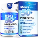 Probióticos para Hombres, Avanzado 50+ Hombres Probiótico, Gorro Integral &amp; Energy Support con 850 Billion CFU, 1800mg Prebióticos Fiber – Mangos de Wellness Tailored probióticos para la salud intestinal más de 50, 90 cápsulas
