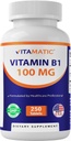 Vitamina Vitamática B1 (Como Mononitario de Thiamine) 100mg – 250 Tabletas Vegetarianas Apoya la Producción Energética, Función del Sistema Nervous " Salud cardíaca*
