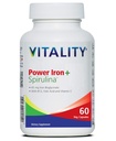 VITALITY Power Iron + Spirulina ← 45mg Iron Silencioso Constructor de Sangre Silencio Iron Deficiency Apoyo Silencio Vegan Silencio Todo Suplemento Natural Silencio Gentle on Stomach ← Capsules... (60 Cuenta (Pack of 1))