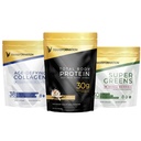Transformación Vainilla Protein Powder ← 30G Multiproteína Superblend + Péptidos Hidrolyzed Grass Péptidos Pewder- Hair, Skin, Nails + Ecológico Super Greens Superfood Powder- Immune & Energy Support