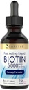 Carlyle Biotin 5000mcg Líquidas gotas Silencio 4 fl oz Silencio para Mujeres y Hombres Silencio Berry Flavor ← Belleza Fórmula Anterior Vegetariano, No GMO &amp; Gluten Suplemento Gratis