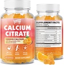 Calcium Citrate Gummies 1200 mg with Vitamin D3, K2, Magnesium, Zinc, Bone Support for Bones, Muscles & Joints,Immunity & Memory Support, 60 Count
