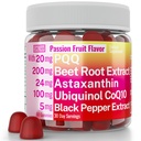 SHIZAM Ubiquinol CoQ10 PQQ Astaxanthin Beets Gummies, Super Mitocondrial ATP Suplementos Soft Chews Píldoras líquidas Powder Alt, Beet-Root