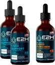 E2H: Suplemento de apoyo al hígado (2 Pack - 4 Fl Oz) y Curcumina de Turmérica Líquida (Botella de Single - 2 Fl Oz)