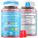 Phosphatidylserine Suplemento 100mg, Focus Gummies for Kids Teens + Vitamina C & D3 400IU, Sugar Free Kids Brain Gummies Aumentar la atención " Concentration, Chewable, Vegan, Gluten Free, Non-GMO 60Cts