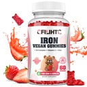 Mangas de hierro para niños, mujeres y hombres, suplemento de hierro con multivitamina - Complejo de vitamina B, C, B6, B12, Folate, zinc para la anemia, deficiencia de hierro, constructor de sangre, energía - sabor a fresa, Vegan 60ct