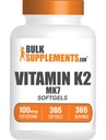 BulkSupplements.com Vitamina K2 Softgels - Vitamina K2 MK7, Suplementos de Vitamina - Gluten Gratis, 1 Softgel por Serving, 365 Cuenta (Pack of 1)