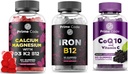Primer Código Calcio Gummies para Hombres Mujer con Magnesio Vitamina B12 Vitamina K2 &amp; Vitamina D3, Iron Gummies para Hombres Mujer, [2 en 1] CoQ10 200mg &amp; Vitamina C