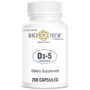 Bio-Tech Pharmacal D3-5 (5000 UI), 250 cápsulas – suplemento natural – apoya la salud ósea e inmunitaria – sin lácteos, peces, gluten, maní, pez Shellfish, &amp; Soy – No hay colores artificiales