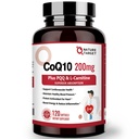 NATURE TARGET CoQ10-200mg con PQ L-Carnitine &amp; Omega-3s, Coenzyme-Q10 de alta absorción con BioPerine, soporta el corazón y el sistema inmunológico, producción celular-energía, 120 Servimientos