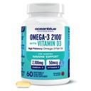 Oceanblue Professional Omega-3 2100 con vitamina D3 – 60 ct – Triple Strength Burpless Fish Oil Supplement with High-Potency EPA, DHA, DPA y Vitamina D3 – Wild-Caught – Orange Flavor (30 Servings)
