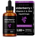 NutraChamps Organic Elderberry Syrup - 5000mg Elderberry Extract with Vitamin C & Zinc - Black Elderberry Liquid Drops - Sugar-Free Immunity Booster, Vegan, Sin gluten