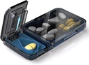 Organizador de píldoras de viaje con separador de pilas, caja de 4 platos, caja pequeña para el bolsillo, contenedor diario de píldoras para mantener suplementos de aceite de hígado de bacalao, Planificador de medicina (Negro)