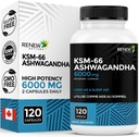 Renew Actives Ashwagandha KSM-66 Suplemento 500MG por Serving with Black Pepper for Superior Absorption - Focus &amp; Mood Support to Increase Energy & Sleep Aid - Made in Canada - 120 Capsules