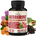 Berberina con canela de Ceilán, Turmérica, Carga de Leche, Artichoke, Pepper Negro - 150 Cuenta - Pack de 1
