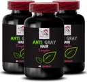 Suplemento anti gris - ANTI GRAY HAIR COMPLEX - Gris hair reversal, Color vitality, Peluquería brillante, Sombrado de pelo fresco, Color visbranto, Vibranza juvenil, Peluquería 3 Botellas 180 Capsules