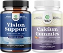 Bundle of Complete Eye Health Supplement for Adults - Lutein 20mg Por Serving for Vision &amp; Blue Light Protection with Beta Carotene and High Absorption Calcium Gummies with Vitamin D3 for Bone Health