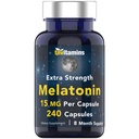 tnvitamins Melatonin 15 MG Per Capsule (240 Capsules)  Píldoras para dormir natural para adultos ← Extra Strength Melatonin ← Ayuda para dormir durante la noche