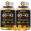Vitamina D3 5000iu & K2( como MK7 ) 200mcg Gummies + 600mg Calcio, con aceite de coco para alta absorción, Maximum Strength Vitamin D3 K2 Suplemento - Soporte para huesos Muscle dientes Immune, Vegan 2Packs