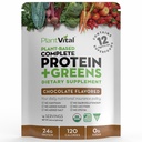 Planta de polvo vegetal vegano con base en polvo, Chocolate Proteína Orgánica 24g/0g Azúcar, 12 Superalimentos, Veggies, Probióticos, Cacao crudo, Kale, Beets, Spirulina, Pea, Libre de gluten, Keto-Friendly,16oz