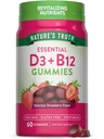 Verdad de la naturaleza Vitamina D3 y B12 Gummies for Adults ← 60 Conteo Silencio Fresa Sabor Silencio Vegetariano, No GMO &amp; Gluten Suplemento Gratis