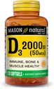 MASON NATURAL Vitamina D3 2,000 UI Ultra Strength, soporta la densidad de los huesos, la fuerza &amp; salud inmunitaria, 120 Softgels