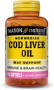 MASON NATURAL Cod Liver Oil Plus Vitamina A &amp; D3 - Función sana del corazón y del cerebro, mejor inmunidad, soporta salud general, 100 Softgels